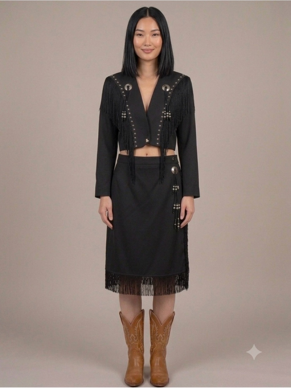 Black Fringe Western Suit Skirt | Dolly Parton Inspired Country Western Cowgirl